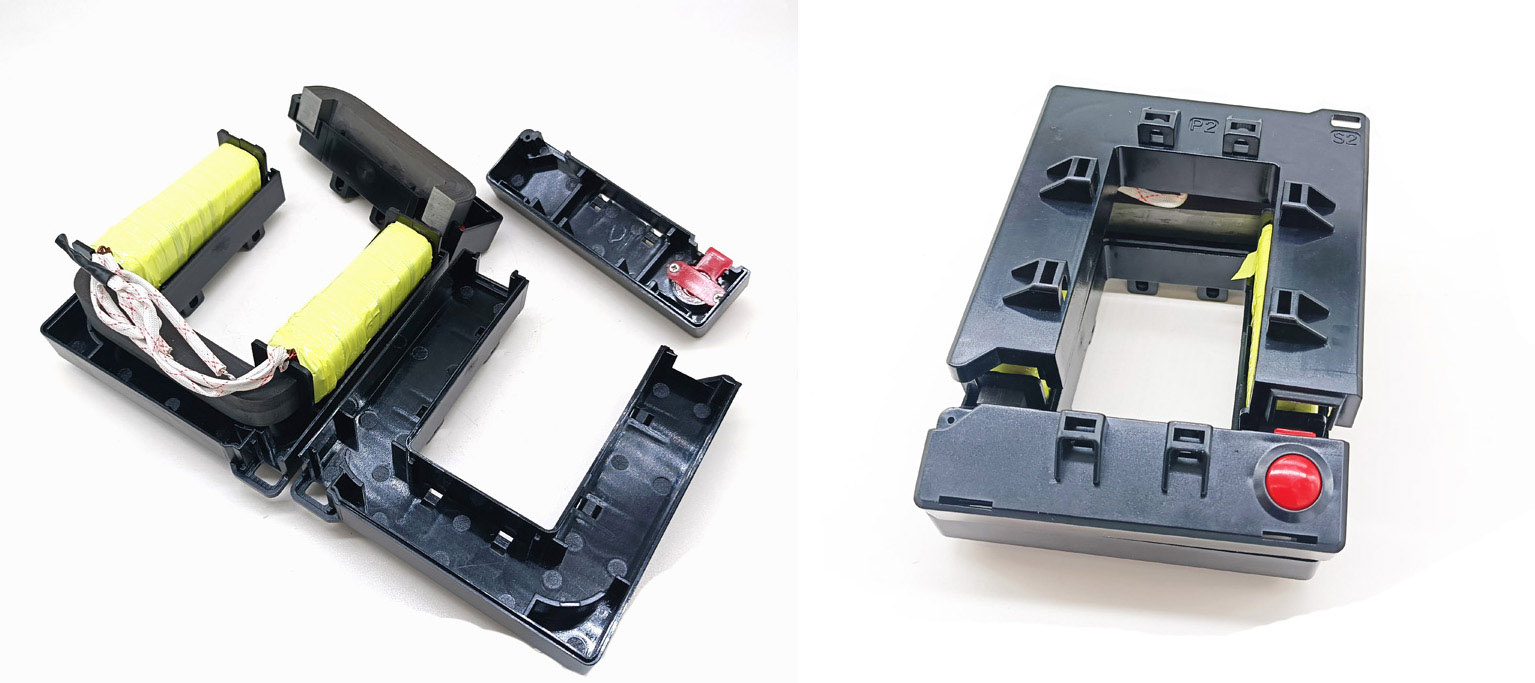 Split core current transformer opened around a live insulated cable for retrofit installation